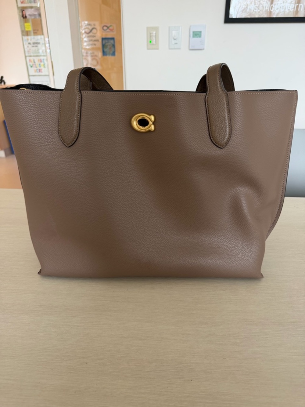 Coach Brown Pebbled Leather Tote with Gold Accent